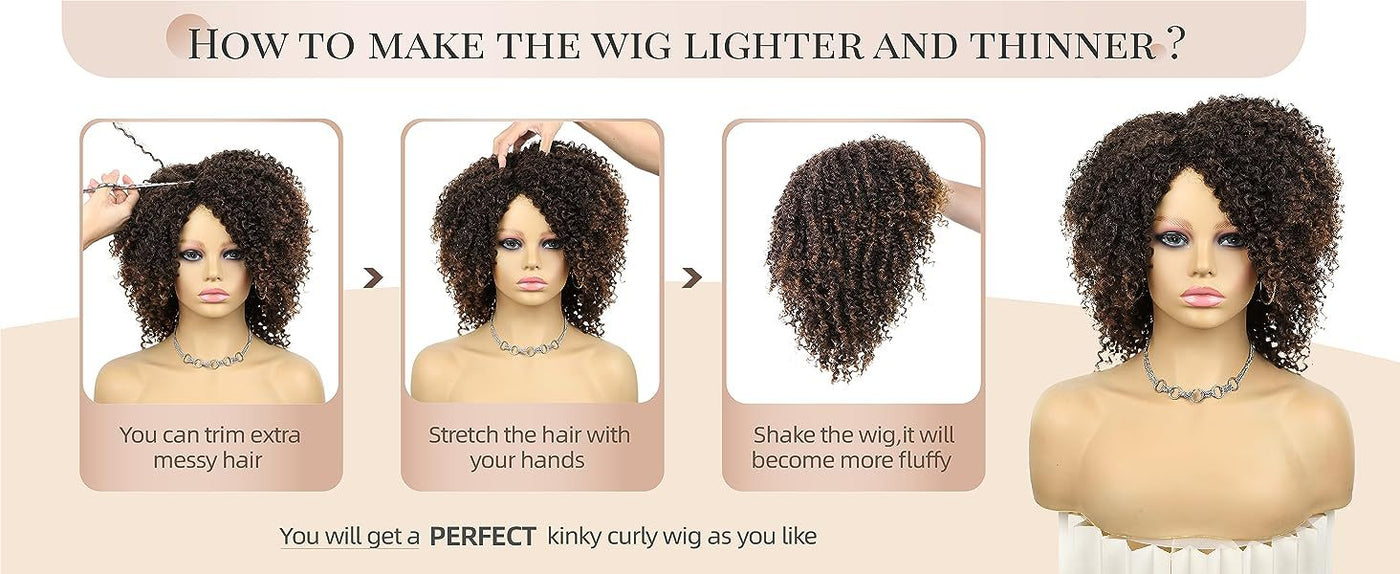 Short Kinky Curly Wigs Side Part Afro Bomb Curly Wig Heat Resistant Fiber Kinky Curly Synthetic Full Wigs For Women 6 Inch