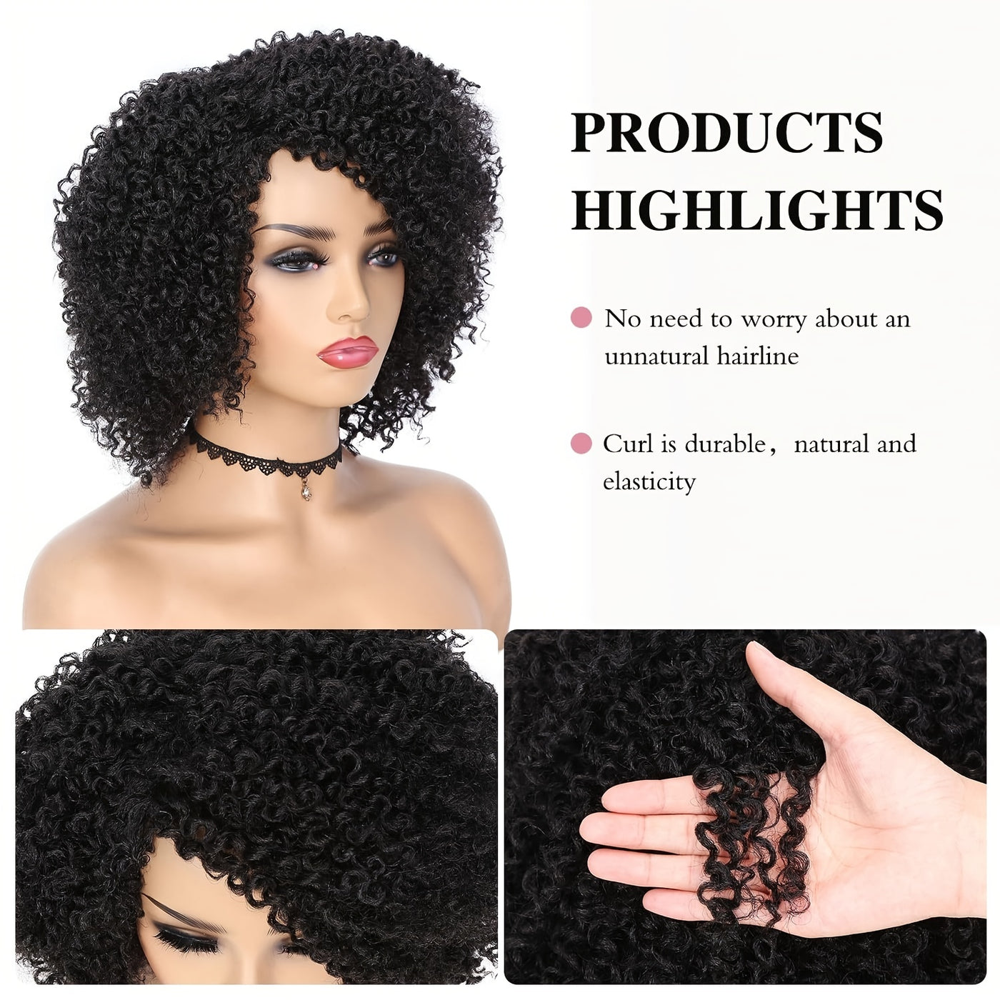 Short Kinky Curly Wigs Side Part Afro Bomb Curly Wig Heat Resistant Fiber Kinky Curly Synthetic Full Wigs For Women 6 Inch