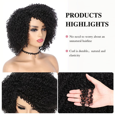 Short Kinky Curly Wigs Side Part Afro Bomb Curly Wig Heat Resistant Fiber Kinky Curly Synthetic Full Wigs For Women 6 Inch