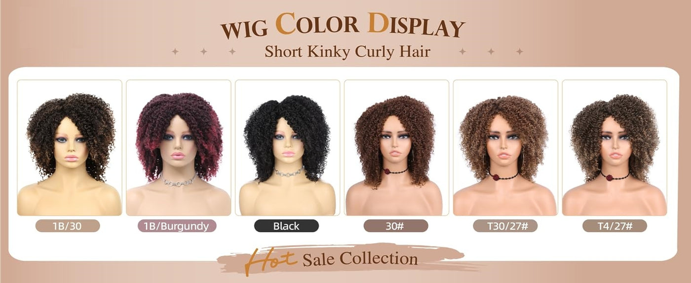 Short Kinky Curly Wigs Side Part Afro Bomb Curly Wig Heat Resistant Fiber Kinky Curly Synthetic Full Wigs For Women 6 Inch