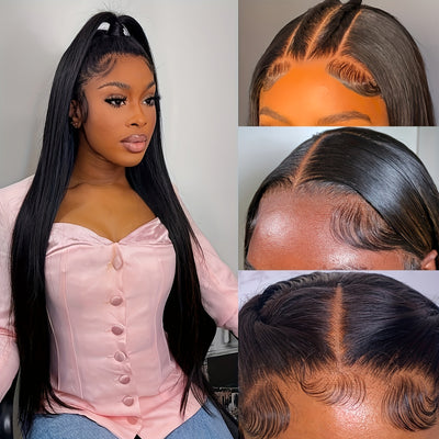 180% Density Virgin Human Hair Wig – 13x4 HD Lace Front | Pre-Plucked, Natural Black, Transparent Lace, Baby Hair for a Flawless, Effortless Look