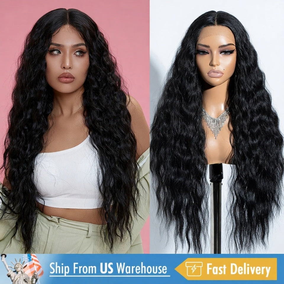 30-Inch Deep Curly Wave Black Lace Front Wig – Natural Look, 6" Deep Part, Ready to Slay