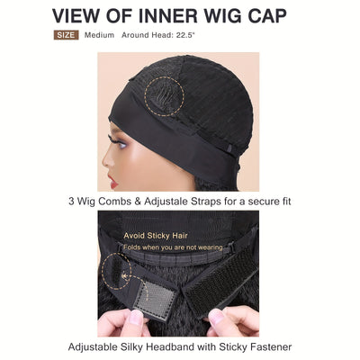 Kinky Straight Headband Wig For Women Yaki Straight Wigs With FREE Black Headband Kinky Afro Wigs For Women