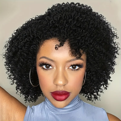 Short Kinky Curly Wigs Side Part Afro Bomb Curly Wig Heat Resistant Fiber Kinky Curly Synthetic Full Wigs For Women 6 Inch