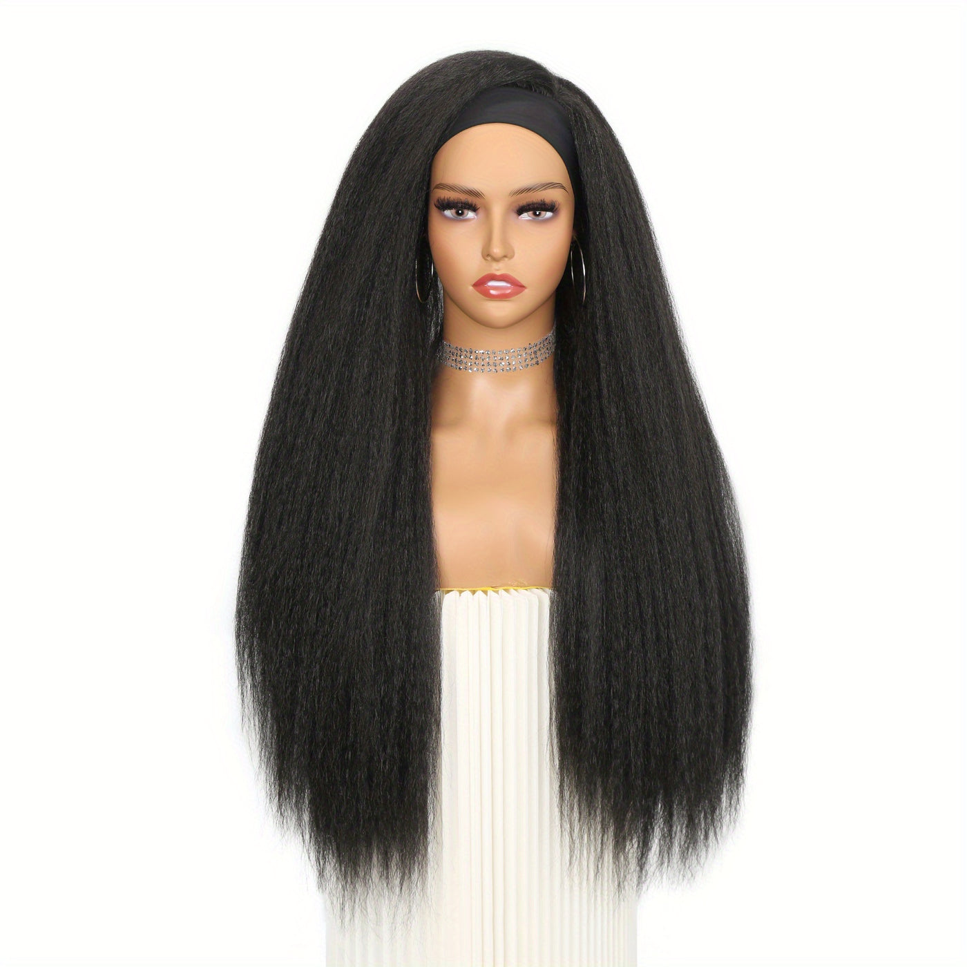 Kinky Straight Headband Wig For Women Yaki Straight Wigs With FREE Black Headband Kinky Afro Wigs For Women