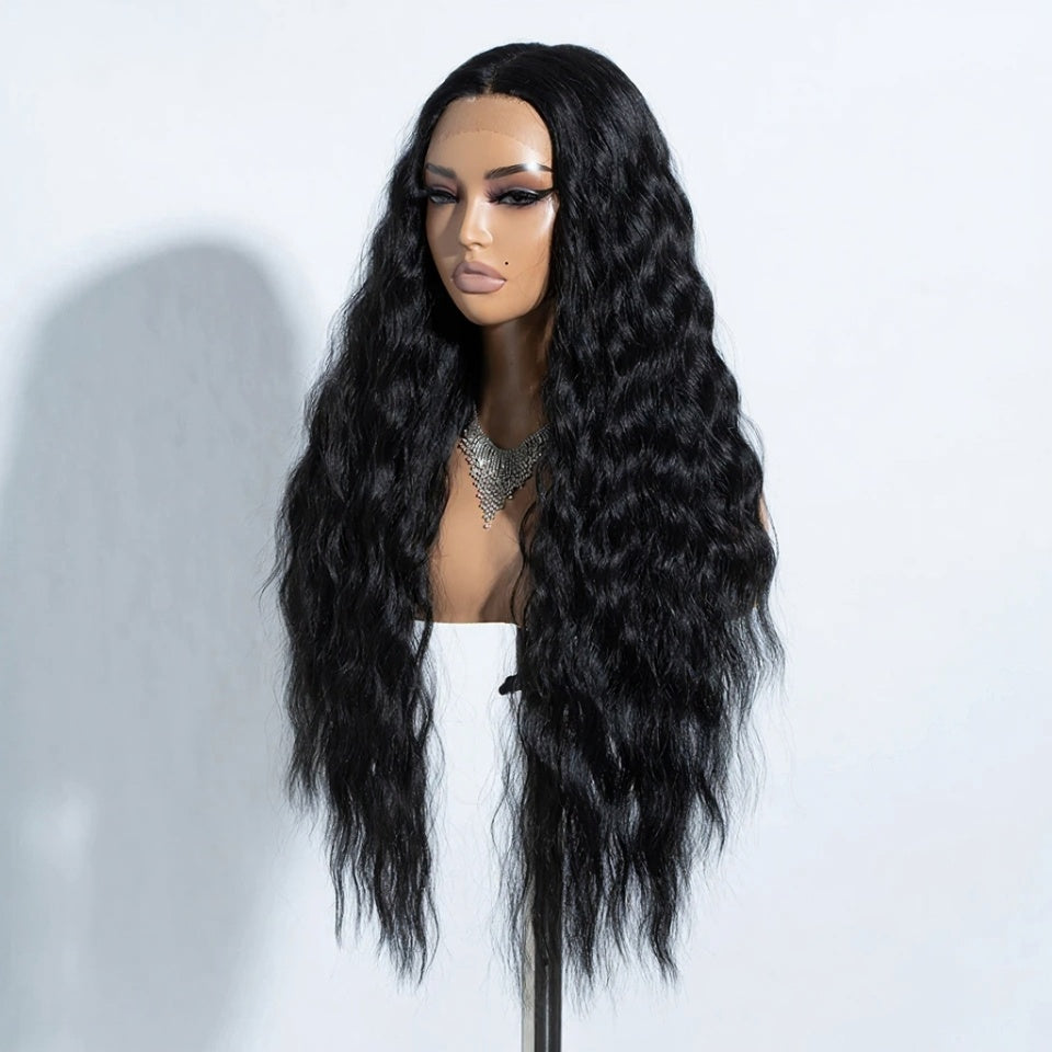30-Inch Deep Curly Wave Black Lace Front Wig – Natural Look, 6" Deep Part, Ready to Slay
