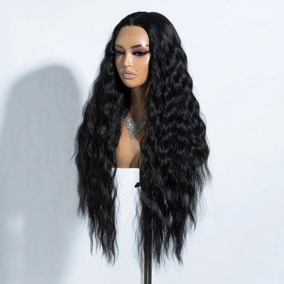 30-Inch Deep Curly Wave Black Lace Front Wig – Natural Look, 6" Deep Part, Ready to Slay