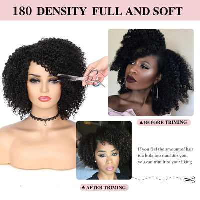 Short Kinky Curly Wigs Side Part Afro Bomb Curly Wig Heat Resistant Fiber Kinky Curly Synthetic Full Wigs For Women 6 Inch