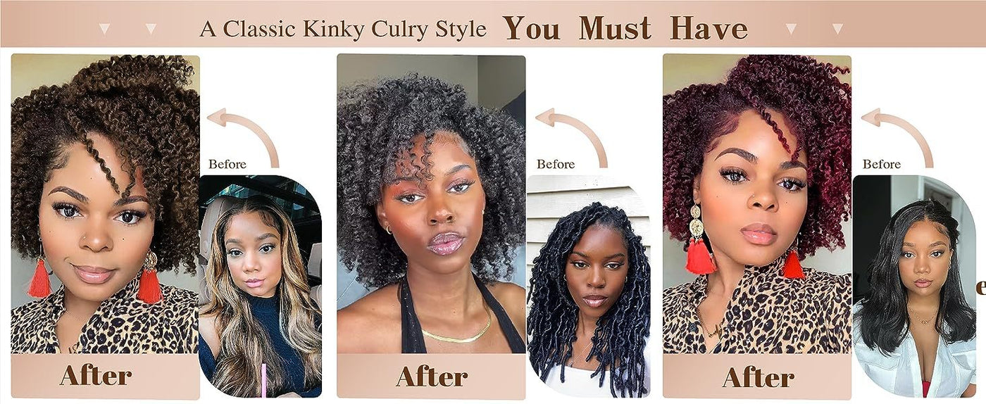 Short Kinky Curly Wigs Side Part Afro Bomb Curly Wig Heat Resistant Fiber Kinky Curly Synthetic Full Wigs For Women 6 Inch