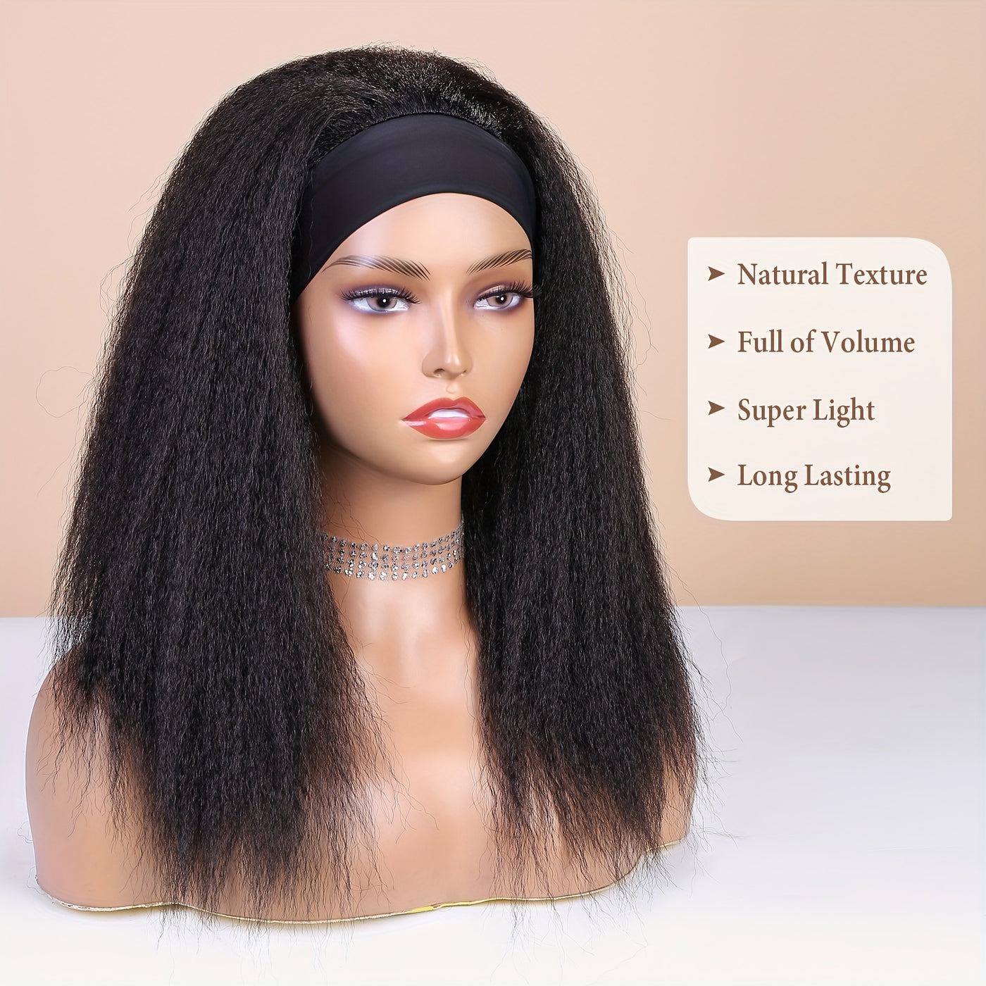 Kinky Straight Headband Wig For Women Yaki Straight Wigs With FREE Black Headband Kinky Afro Wigs For Women