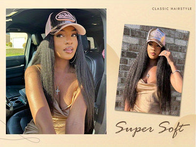 Kinky Straight Headband Wig For Women Yaki Straight Wigs With FREE Black Headband Kinky Afro Wigs For Women