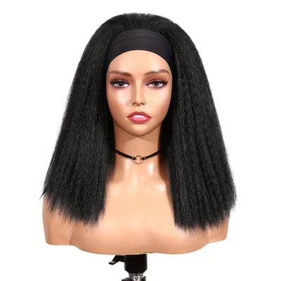 Kinky Straight Headband Wig For Women Yaki Straight Wigs With FREE Black Headband Kinky Afro Wigs For Women