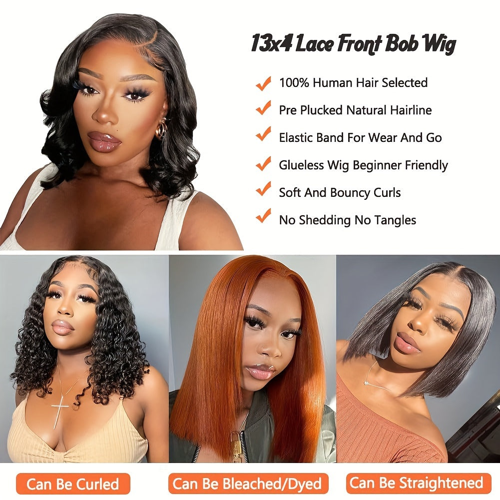 Bob Lace Front Wigs Human Hair 13X4 Body Wave HD Lace Frontal Wigs Human Hair For Women 150% Density Pre Plucked With Baby Hair Brazilian Virgin Hair No Glue Natural Color