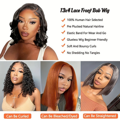 Bob Lace Front Wigs Human Hair 13X4 Body Wave HD Lace Frontal Wigs Human Hair For Women 150% Density Pre Plucked With Baby Hair Brazilian Virgin Hair No Glue Natural Color