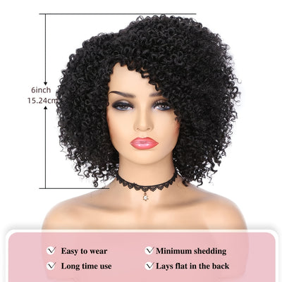 Short Kinky Curly Wigs Side Part Afro Bomb Curly Wig Heat Resistant Fiber Kinky Curly Synthetic Full Wigs For Women 6 Inch