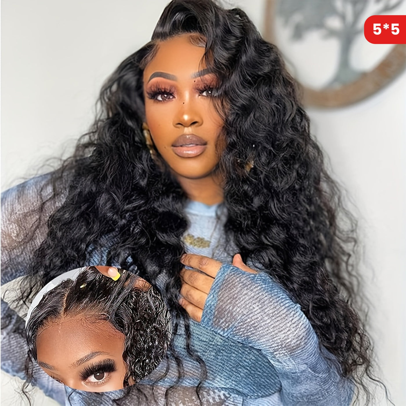 200% Ready To Wear 5*5 Bye Bye Knots Wig Water Wave Human Hair Wigs 5*5 Lace Clousure Wigs For Women Pre Plucked With Baby Hair Brazilian Virgin (Copy)