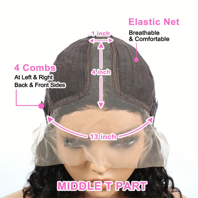 150% Density Water Wave Short Bob Wig 13x4x1 Middle T Part Lace Frontal Wig Pre Plucked Natural Hairline Cranberry Hair Remy Lace Front Human Hair Wigs For Women (Copy)