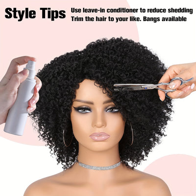 Short Kinky Curly Wigs Side Part Afro Bomb Curly Wig Heat Resistant Fiber Kinky Curly Synthetic Full Wigs For Women 6 Inch