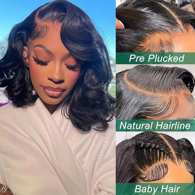 Bob Lace Front Wigs Human Hair 13X4 Body Wave HD Lace Frontal Wigs Human Hair For Women 150% Density Pre Plucked With Baby Hair Brazilian Virgin Hair No Glue Natural Color