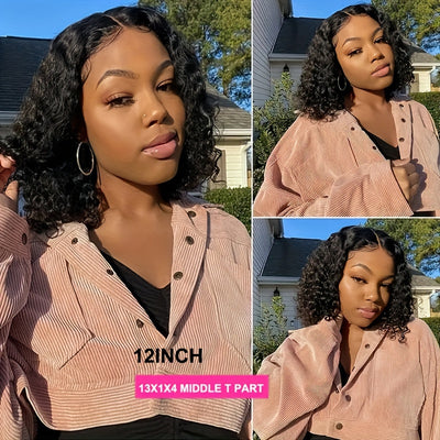 150% Density Water Wave Short Bob Wig 13x4x1 Middle T Part Lace Frontal Wig Pre Plucked Natural Hairline Cranberry Hair Remy Lace Front Human Hair Wigs For Women (Copy)