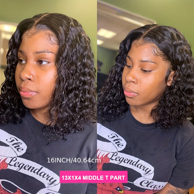150% Density Water Wave Short Bob Wig 13x4x1 Middle T Part Lace Frontal Wig Pre Plucked Natural Hairline Cranberry Hair Remy Lace Front Human Hair Wigs For Women (Copy)