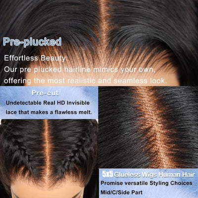 5x5 HD Lace Closure Wig – 250% Density, Bone Straight Brazilian Hair, Ready To Wear