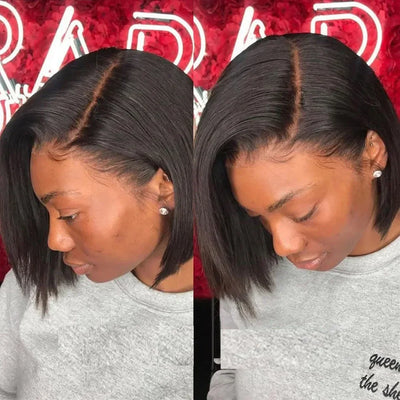 16 Inch Short Straight Bob Wig Human 13x4 Lace Transparent 200% Frontal Hair Bob Wig PrePlucked Lace Front Human Hair Wigs