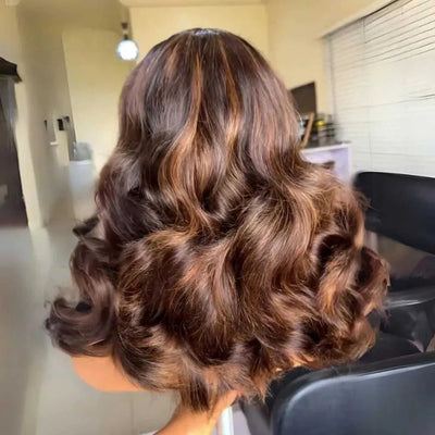 Highlight Brown Loose Wave Wig – Layered Cut, Pre-Cut 6×5 HD Lace, 100% Human Hair, Glueless & Ready to Wear