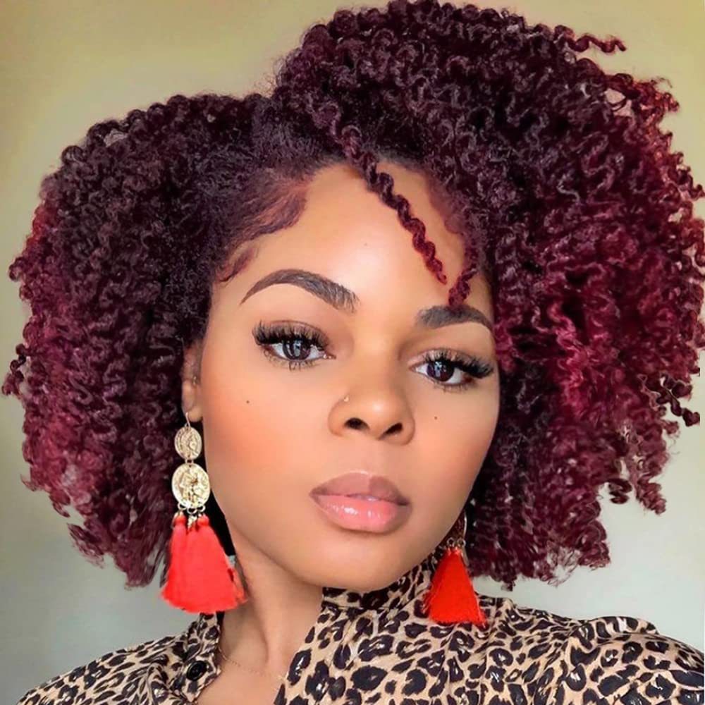 Short Kinky Curly Wigs Side Part Afro Bomb Curly Wig Heat Resistant Fiber Kinky Curly Synthetic Full Wigs For Women 6 Inch