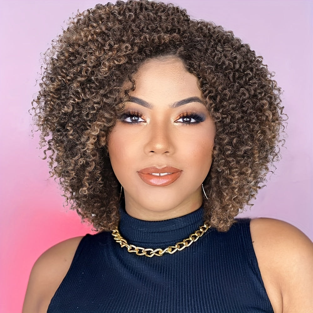 Short Kinky Curly Wigs Side Part Afro Bomb Curly Wig Heat Resistant Fiber Kinky Curly Synthetic Full Wigs For Women 6 Inch