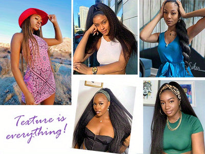 Kinky Straight Headband Wig For Women Yaki Straight Wigs With FREE Black Headband Kinky Afro Wigs For Women