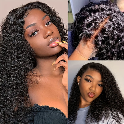 Kinky Curly Lace Front Wigs Human Hair 4x4x1 Lace Closure Wigs 180% Density Kinky Curly Wigs with Brazilian Remy Hair Unprocessed Virgin Hair Wig Natural Color (Copy)