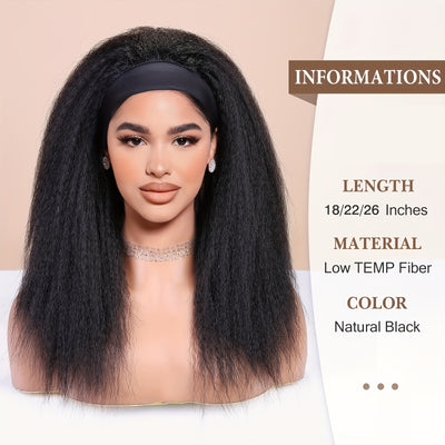 Kinky Straight Headband Wig For Women Yaki Straight Wigs With FREE Black Headband Kinky Afro Wigs For Women