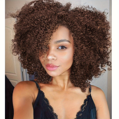 Short Kinky Curly Wigs Side Part Afro Bomb Curly Wig Heat Resistant Fiber Kinky Curly Synthetic Full Wigs For Women 6 Inch