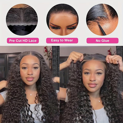 200% Ready To Wear 5*5 Bye Bye Knots Wig Water Wave Human Hair Wigs 5*5 Lace Clousure Wigs For Women Pre Plucked With Baby Hair Brazilian Virgin (Copy)