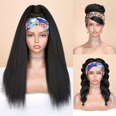 Kinky Straight Headband Wig For Women Yaki Straight Wigs With FREE Black Headband Kinky Afro Wigs For Women