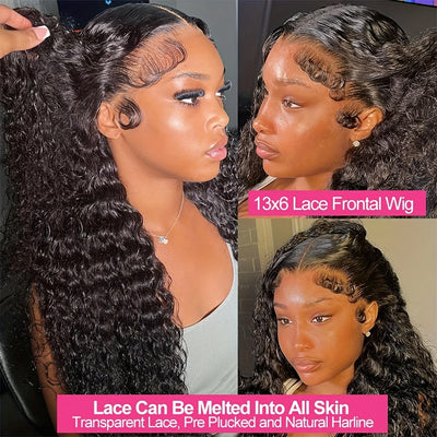200% Density 13x6 Deep Wave Lace Front Wigs Human Hair 13x6 HD Lace Deep Curly Glueless Frontal Wigs Human Hair Pre Plucked For Women (Copy)
