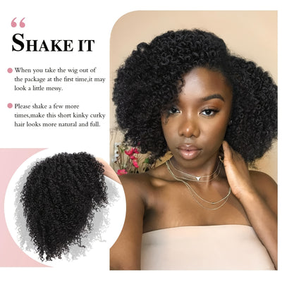 Short Kinky Curly Wigs Side Part Afro Bomb Curly Wig Heat Resistant Fiber Kinky Curly Synthetic Full Wigs For Women 6 Inch