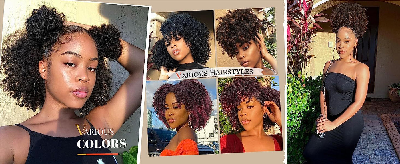 Short Kinky Curly Wigs Side Part Afro Bomb Curly Wig Heat Resistant Fiber Kinky Curly Synthetic Full Wigs For Women 6 Inch