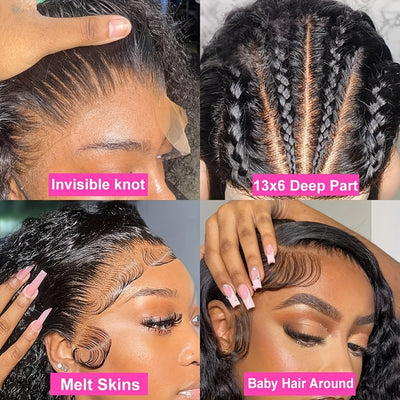 200% Density 13x6 Deep Wave Lace Front Wigs Human Hair 13x6 HD Lace Deep Curly Glueless Frontal Wigs Human Hair Pre Plucked For Women (Copy)