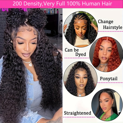200% Density 13x6 Deep Wave Lace Front Wigs Human Hair 13x6 HD Lace Deep Curly Glueless Frontal Wigs Human Hair Pre Plucked For Women (Copy)